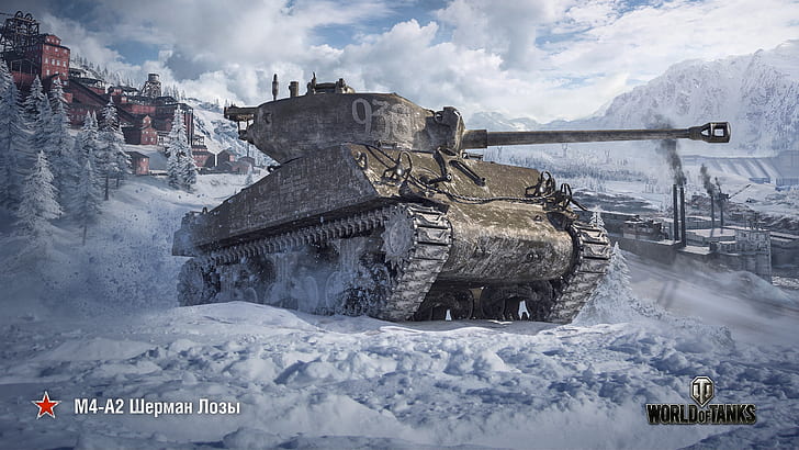 الشتاء ، WoT ، شيرمان ، عالم الدبابات ، Wargaming ، M4-A2، خلفية HD