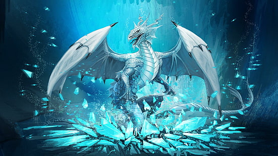 drago, ali, drago di ghiaccio, opera d'arte, Sfondo HD HD wallpaper