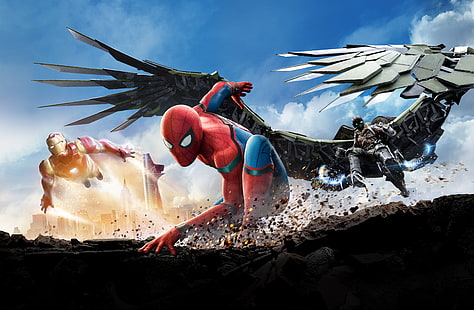 Spider-Man wallpaper, Action, Fantasy, Heroes, Hero, Iron Man, year, Evil, Robert Downey Jr., EXCLUSIVE, MARVEL, Spider-Man, Avengers, DC Comics, Tony Stark, Peter Parker, Spiderman, Movie, Spider man, Vulture, Film, Adventure, Sci-Fi, Columbia Pictures, Sony Pictures, EXTENDED, Homecoming, 2017, Tom Holland, Michael Keaton, Young man, Spider-Man: Homecoming, The Vulture, Adrian Toomes, HD wallpaper HD wallpaper