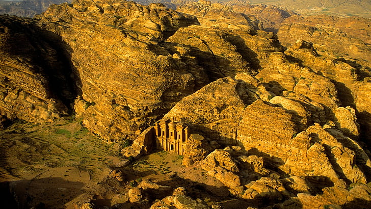przyroda, krajobraz, Petra, historia, skała, pustynia, widok z lotu ptaka, zabytki, miejsce światowego dziedzictwa, Jordania (kraj), Tapety HD
