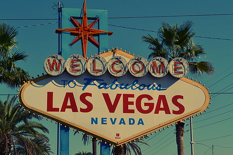 point de repère, Las Vegas, enseigne au néon, signe, panneaux de signalisation, symbole, tourisme, voyage, vacances, vintage, Fond d'écran HD HD wallpaper