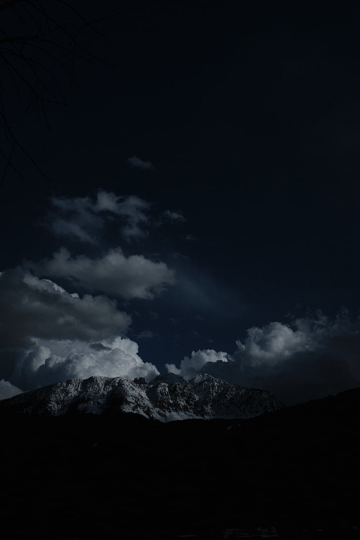 montanha da neve, montanhas, noite, nuvens, picos, HD papel de parede, papel de parede de celular