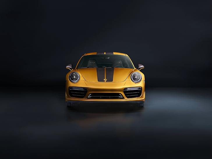 foto della macchina gialla e nera, Porsche 911 Turbo S, serie esclusiva, 2018, 4K, Sfondo HD