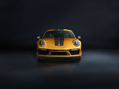 foto della macchina gialla e nera, Porsche 911 Turbo S, serie esclusiva, 2018, 4K, Sfondo HD HD wallpaper