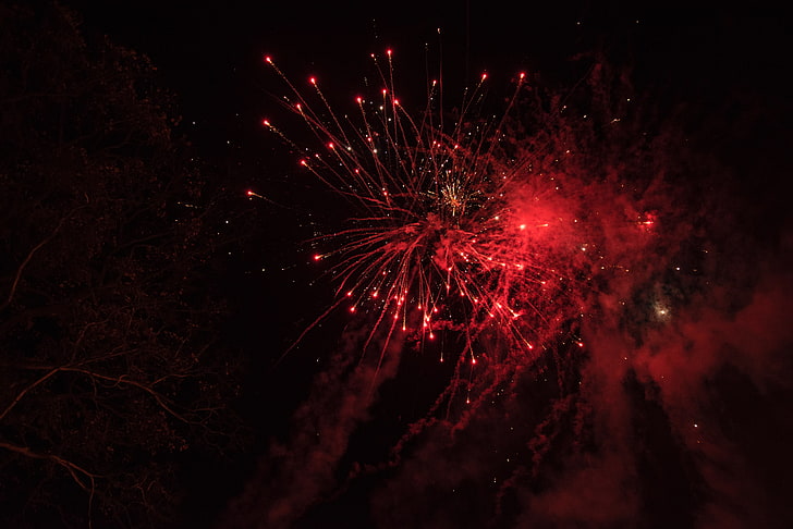 fuochi d'artificio rossi, saluto, scintille, rosso, Sfondo HD
