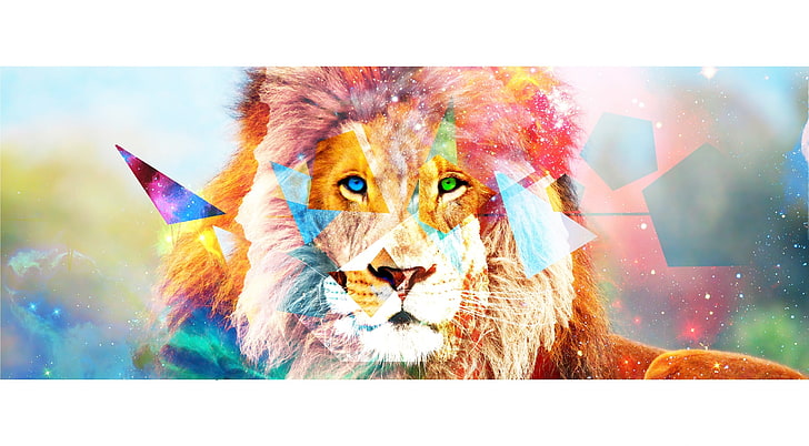 Majesty, brown lion illustration, Aero, Creative, lion, space, abstract, cool, awesome, triangle, artistic, HD wallpaper