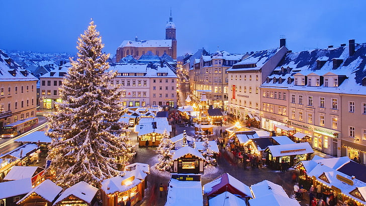 منازل خرسانية بيضاء ، ألمانيا ، أسواق ، منطقة ، عيد الميلاد، خلفية HD