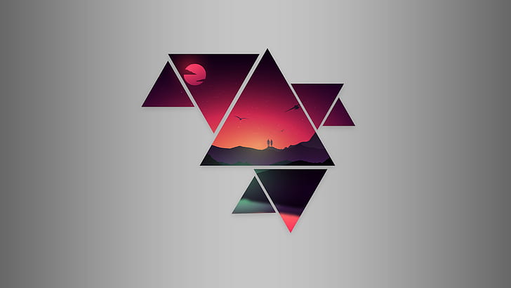 compendio, tramonto, triangolo, Sfondo HD