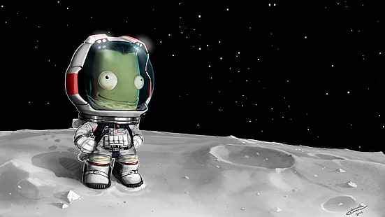 astronaut on moon illustration, Kerbal Space Program, Mun, video games, space, artwork, HD wallpaper HD wallpaper