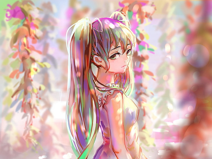 female anime character digital wallpaper, sadness, color, girl, anime, art, vocaloid, hatsune miku, sishenfan, HD wallpaper