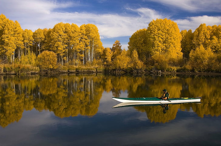 Lakes, Lake, Boat, Fall, Kayak, Nature, Reflection, Tree, HD wallpaper