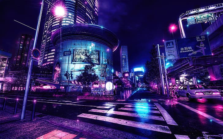 Anime, kota, Tokyo, edit, Photoshop, Neo-noir, Color Burst, Wallpaper HD