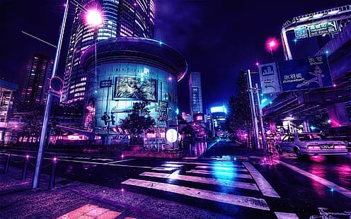 Anime, città, Tokyo, modifica, Photoshop, Neo-noir, Color Burst, Sfondo HD HD wallpaper