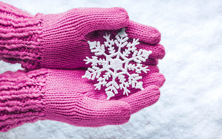 snow, snow flakes, gloves, HD wallpaper