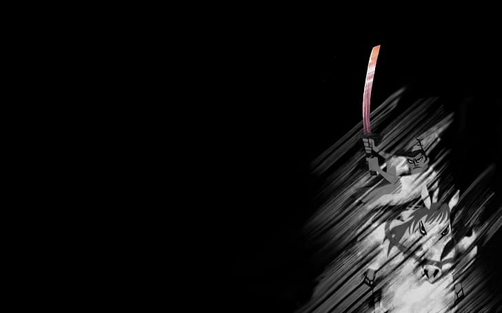 kartun, Samurai Jack, pedang, pendekar, latar belakang sederhana, pewarnaan selektif, Wallpaper HD