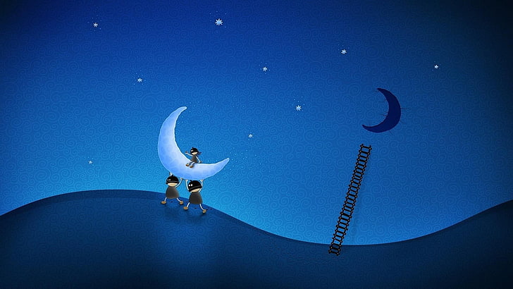盗む 月 面白い かわいい 青 空 夜 はしご 夜空 宇宙 闇 Hd