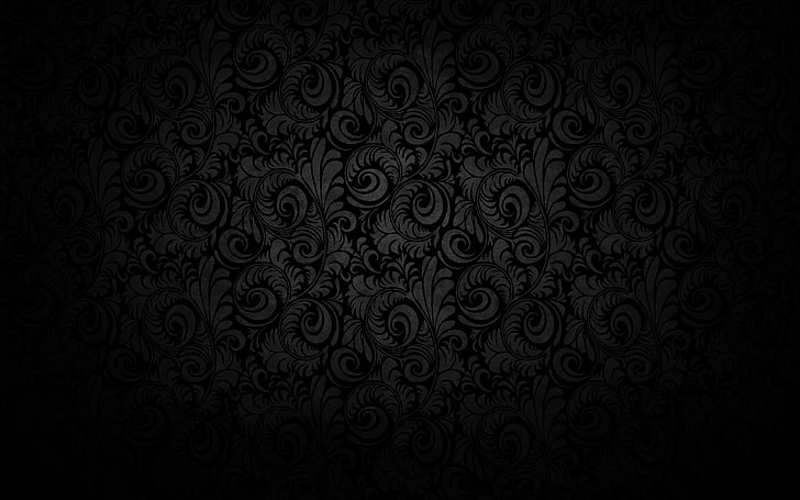 gray and black textilke, black and gray floral textile, pattern, black, floral, dark, minimalism, artwork, monochrome, HD wallpaper