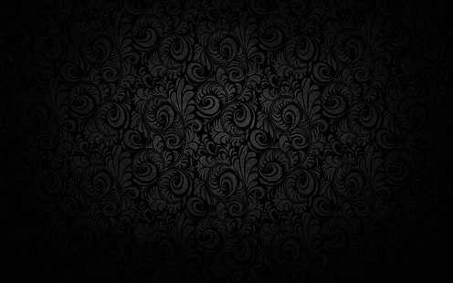 textilke gris y negro, textil floral negro y gris, patrón, negro, floral, oscuro, minimalismo, ilustraciones, monocromo, Fondo de pantalla HD HD wallpaper