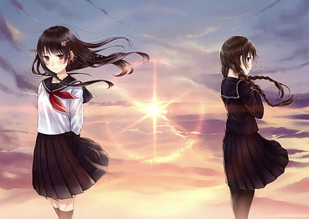 anime, anime girls, schoolgirl, schoolgirl uniform, HD wallpaper HD wallpaper