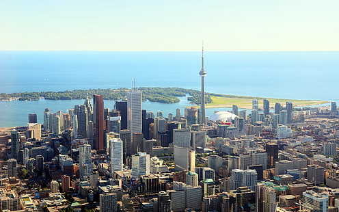 Toronto, Canada, skyscrapers, buildings, sky, horizon, Toronto, Canada, Skyscrapers, Buildings, Sky, Horizon, HD wallpaper HD wallpaper