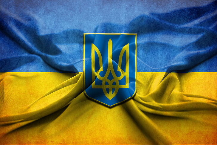 blue and yellow flag, flag, coat of arms, Ukraine, HD wallpaper