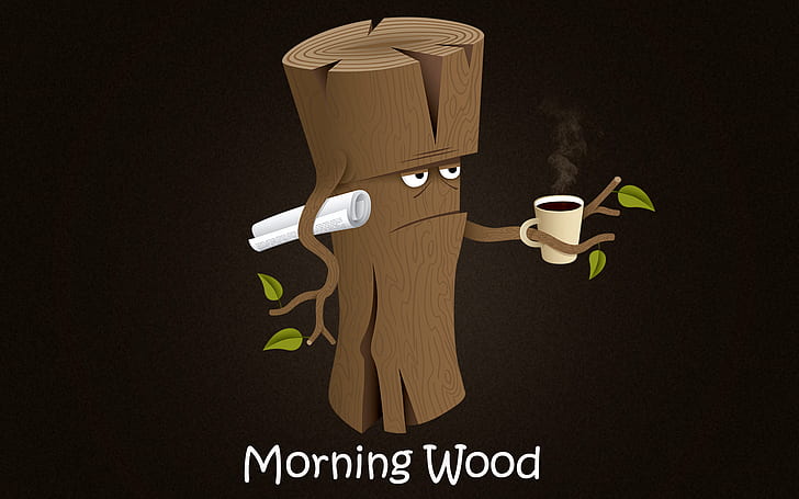 дерево, цитата, кофе, утро, бревно, HD обои