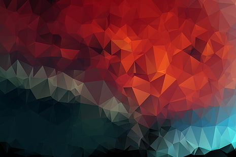 красные и синие абстрактные обои, треугольники, геометрические, мозаика, HD обои HD wallpaper