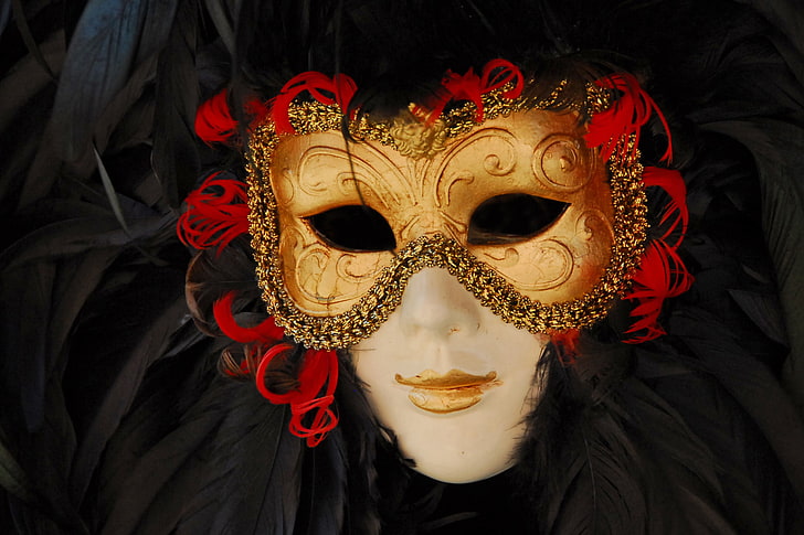 máscara de mascarada branca e dourada, máscara, carnaval, Veneza, mascarada, HD papel de parede