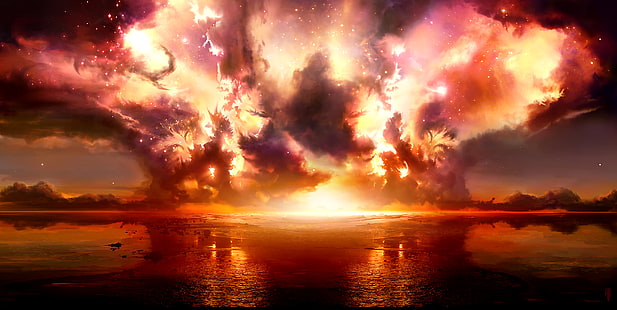 awan merah muda dan abu-abu, Sci Fi, Landscape, Stars, Wallpaper HD HD wallpaper