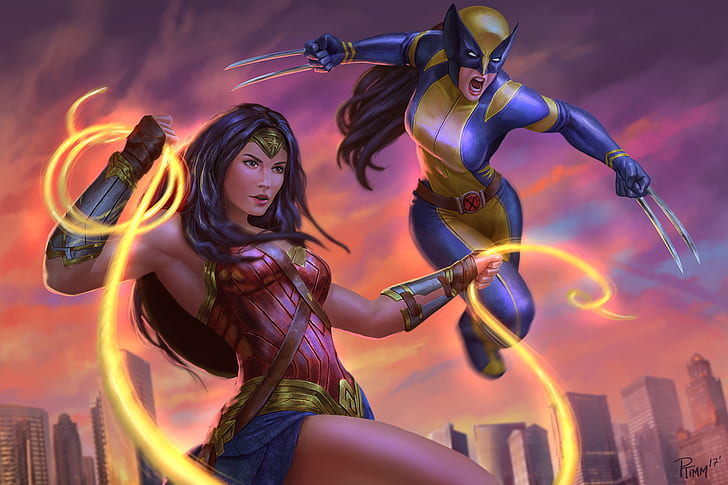 만화책, 크로스 오버, DC 만화책, 놀라운 일 만화, 여자 전사, Wonder Woman, X-23, HD 배경 화면