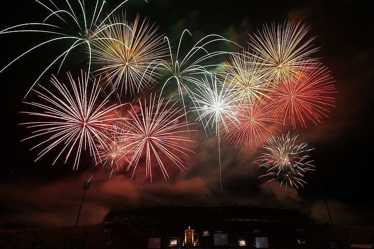 Salute, fireworks, night, fireworks display graphic, fireworks, night, salute, HD wallpaper