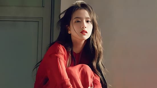 ผู้หญิง เอเชีย แนวตั้ง ใบหน้า เสื้อผ้าสีแดง Jisoo (BLACKPINK) กำลังมองหาผู้ชม สีน้ำตาล, วอลล์เปเปอร์ HD HD wallpaper
