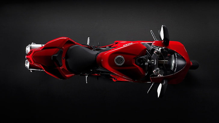 red and black sports motorcycle, Ducati, red, motorcycle, HD wallpaper