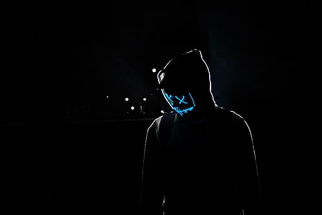 Mann, Kapuze, Maske, Neon, Glühen, HD-Hintergrundbild HD wallpaper
