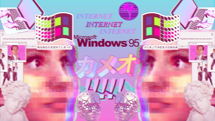 Windows 95, glitch art, vaporwave, Wallpaper HD