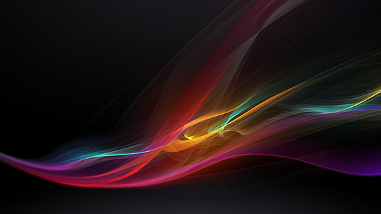 carta da parati viola e nera, Sony, astratto, forme d'onda, arte digitale, colorato, Sfondo HD HD wallpaper