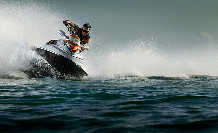 Jet Ski, moto d'acqua grigio e arancione, motori, altro, estate, estate, jet ski, Sfondo HD