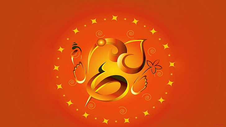 Ganesha, oranye, teks, Ganesh Chaturthi, dewa, grafis, keinginan, logo, hindu, festival, agama, Wallpaper HD