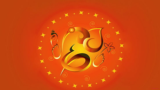 Ganesha, oranye, teks, Ganesh Chaturthi, dewa, grafis, keinginan, logo, hindu, festival, agama, Wallpaper HD HD wallpaper