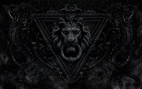 Steel Lion, artistic, door, black, photography, knocker, pretty, lion, animal, cool, 3d and abstract, HD wallpaper HD wallpaper