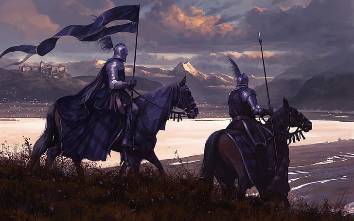 Fantasy, Knight, Armor, Banner, Horse, Warrior, HD wallpaper