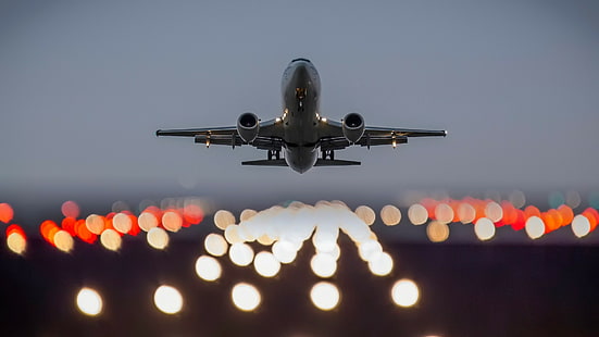 Aircraft takeoff, aircraft, takeoff, lights, HD wallpaper HD wallpaper