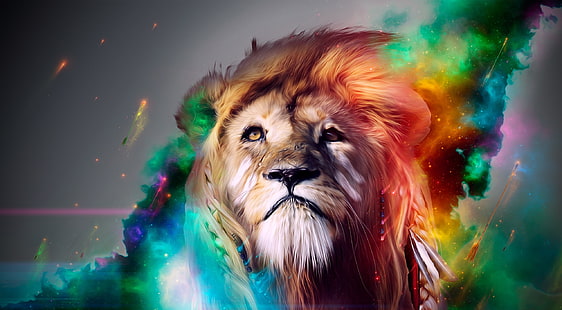 Beau lion, papier peint numérique lion, Aero, coloré, Fond d'écran HD HD wallpaper