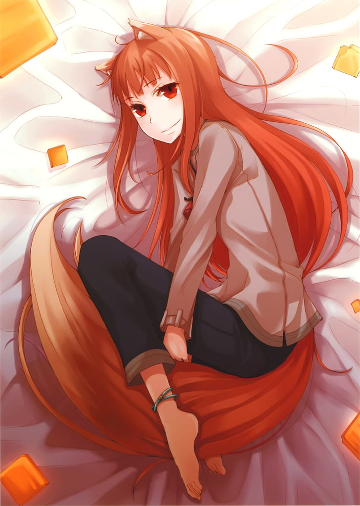 Holo, red eyes, anime girls, long hair, Spice and Wolf, HD wallpaper