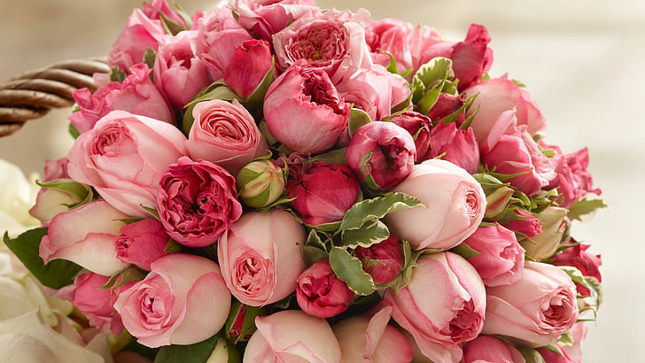 wedding bouquet, bouquet, wedding, rose, pink roses, roses, romantic, flowers, HD wallpaper