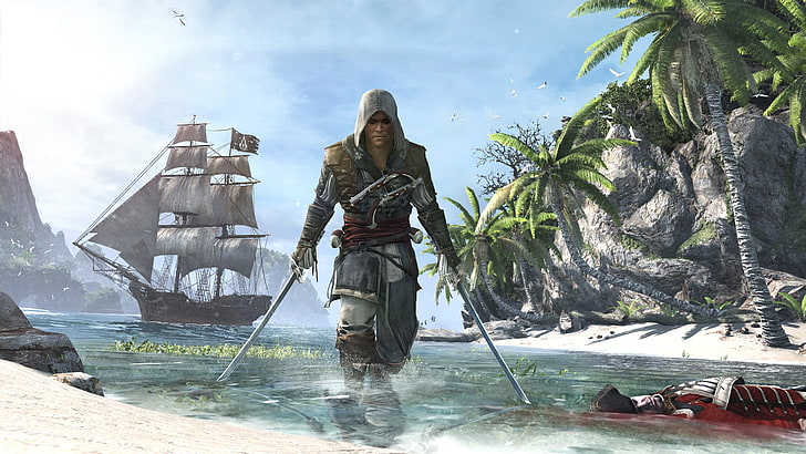 Эдвард Джеймс Кенуэй цифровые обои, пират, ассасин, Эдвард Кенуэй, Assassin's Creed IV: черный флаг, HD обои