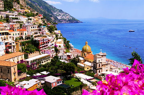 Pueblos, Amalfi, Costa, Italia, Mediterráneo, Fondo de pantalla HD HD wallpaper