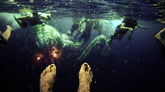 person's feet, sea, Cthulhu, underwater, horror, fantasy art, creature, HD wallpaper HD wallpaper