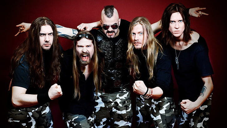 camisa preta masculina, Sabaton, Joakim Broden, Pär Sundström, power metal, cabelos longos, barbas, música metal, banda, HD papel de parede