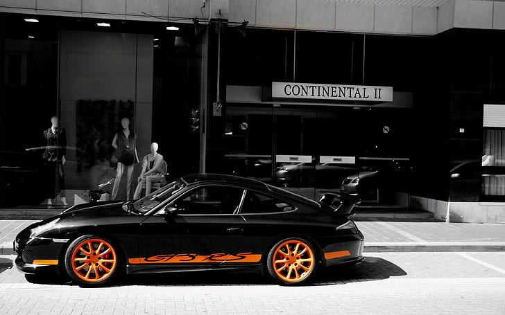 Porsche GT3RS Colorsplash HD, черный купе, легковые автомобили, porsche, colorsplash, gt3rs, HD обои